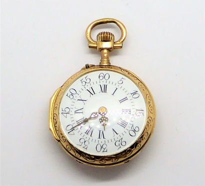 NECK WATCH in 18K (750/°°) yellow gold, white...