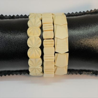 SET of 3 ivory bracelets with engraved plates...