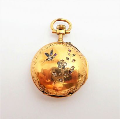 NECK WATCH in 18K (750/°°) yellow gold, white...