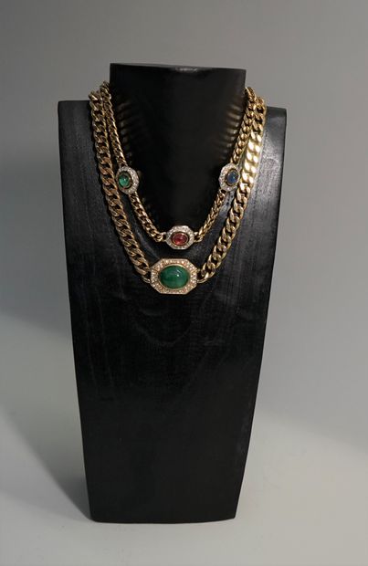 
CINER - GOLDEN METAL NECKLACE with a green...