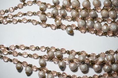 3 rows of gold metal necklace with iridescent...