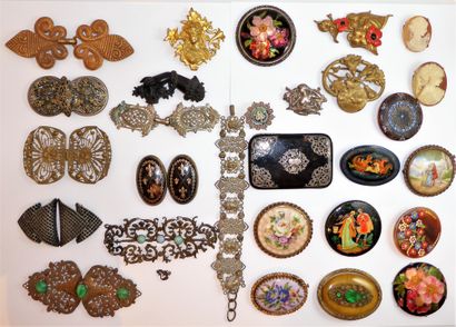 SET of 5 antique art nouveau metal PINS,...