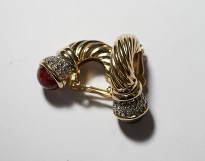 Pair of gilded metal, rhinestone and red...