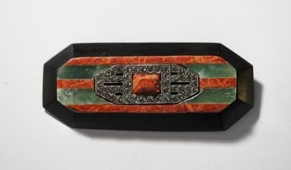 Long octagonal art deco style brooch set...