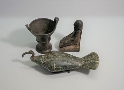 Set of three objects composed of a metal...