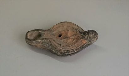 Black terracotta oil lamp. Carthage style....