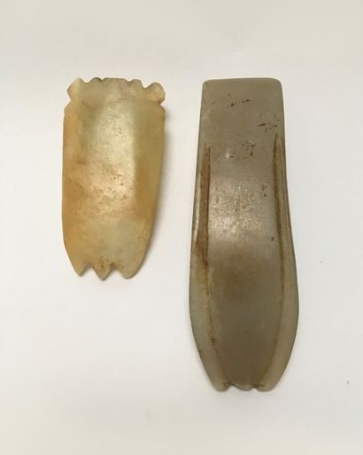 Two yellow green jade cicadas finely engraved...