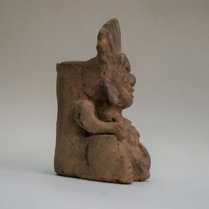 Small Aztec style incense urn in brown-beige...