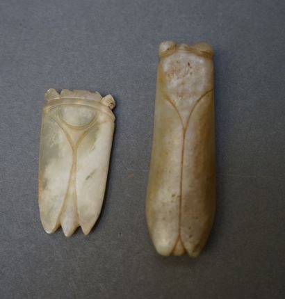 Two yellow green jade cicadas finely engraved...