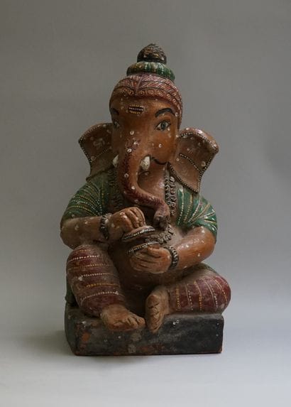 Ganesh musician in polychrome terracotta....