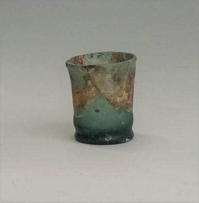 Iridescent glass goblet. Islamic style. Reglued,...