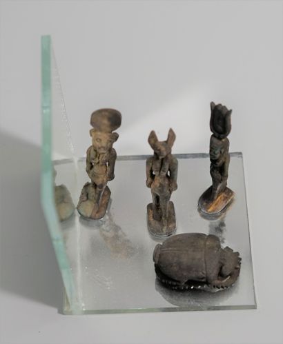Set of 3 green earthenware amulets in Egyptian...