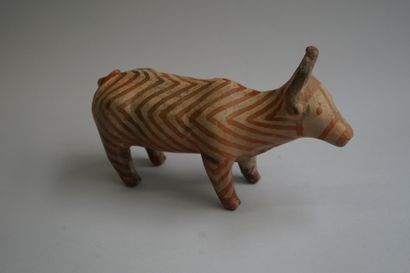 Orange and beige terracotta ox with herringbone...