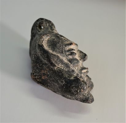 Black terracotta oil lamp with 3 spouts....