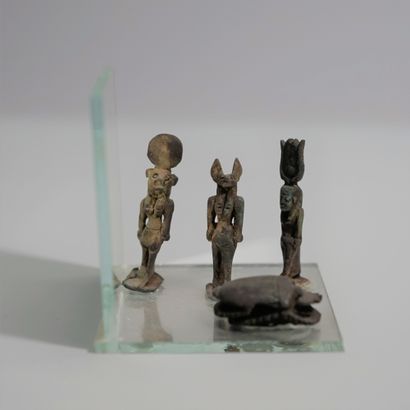 Set of 3 green earthenware amulets in Egyptian...