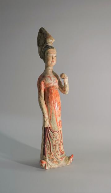 Polychrome ceramic court lady. Broken head...