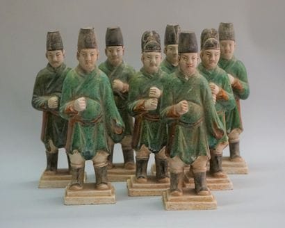 Suite of 19 polychrome terracotta procession...