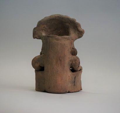 Small Aztec style incense urn in brown-beige...