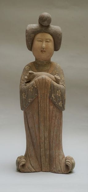 Polychrome terracotta court lady. Tang style...
