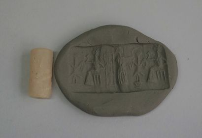 White stone cylinder seal, royal representation....