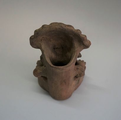 Small Aztec style incense urn in brown-beige...