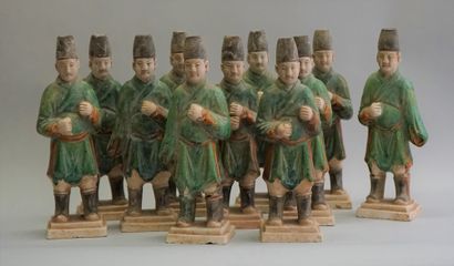 Suite of 19 polychrome terracotta procession...