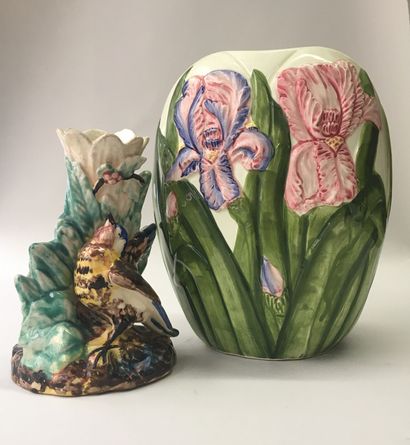 SET composed of a vase with irises and a...