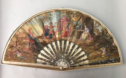 Fan in paper painted with gouache of a mythological...