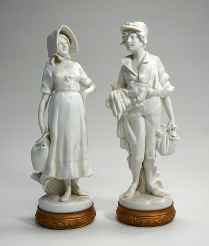 COUPLE of young peasants in white cookie...