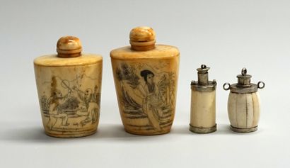 SET composed of 2 snuffboxes in bone with...
