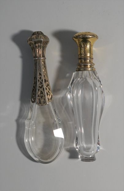 SET of 2 salt bottles in glass or cut crystal,...