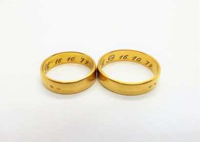 LOT de 2 alliances en or jaune 18K (750/°°),...