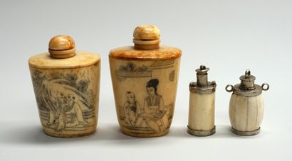 SET composed of 2 snuffboxes in bone with...