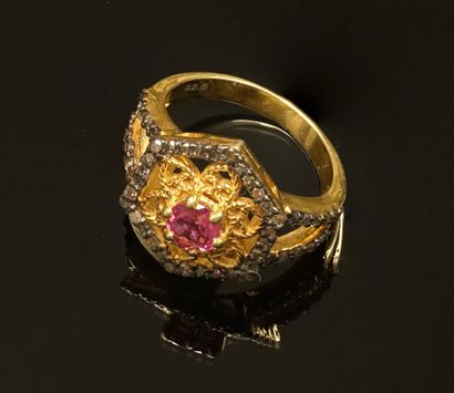 GOLDEN SILVER RING (vermeil) 925/°° with...