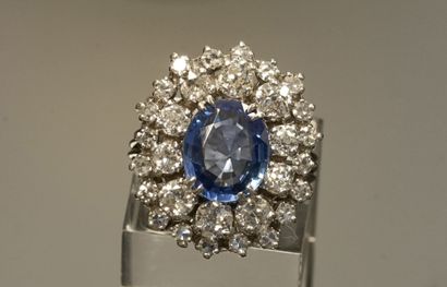 BAGUE en or gris 18k (750/°°) centrée d'un...
