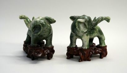 Pair of elephants in green speckled jade....