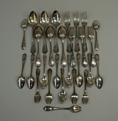 A silver dinnerware set, Minerva mark, with...