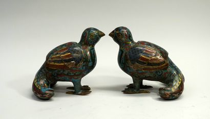 Pair of copper or brass cloisonné incense...