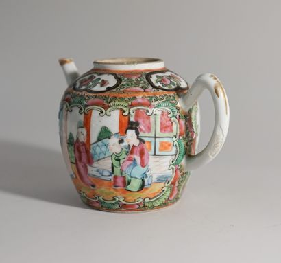 Canton porcelain teapot, famille rose. China,...