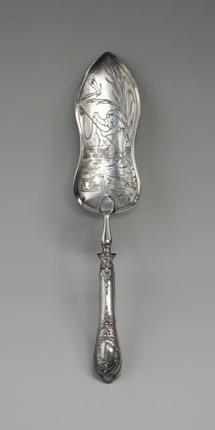 FISH SPOON in silver, Minerva mark, decorated...