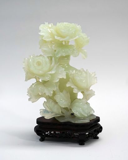 Covered serpentine pot decorated with branches...