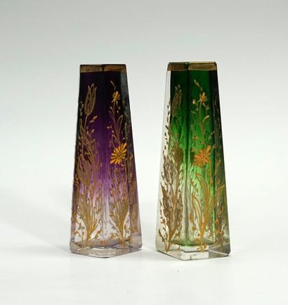 SET of 2 small soliflores in purple and green...