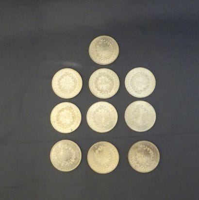 LOT DE 10 PIECES de 50 francs Hercule en...
