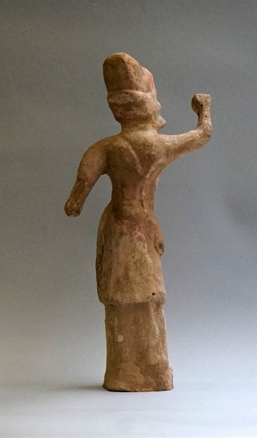 Beige terracotta shaman with white, red and...