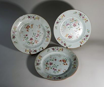 Nine white porcelain plates with polychrome...