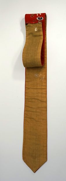Vertical silk headband embroidered with golden...