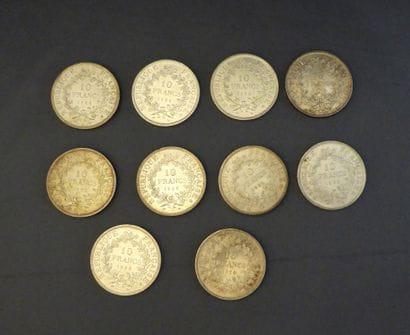 LOT DE 12 PIECES de 10 francs Hercule en...