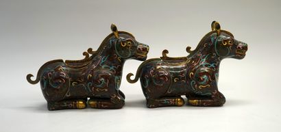 Pair of copper or brass cloisonné incense...
