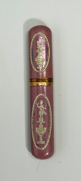 Wax case in lacquered cardboard with antique...