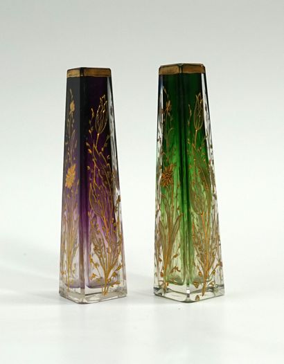 SET of 2 small soliflores in purple and green...